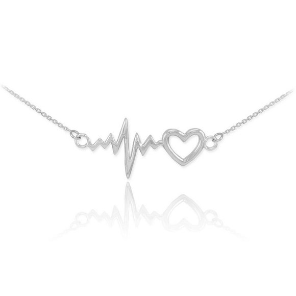 14k White Gold HeartBeat Pulse Necklace Heart Beat